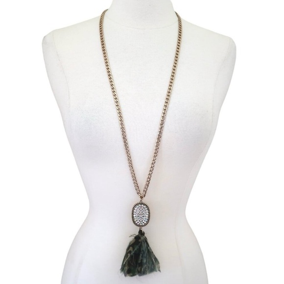 NEW Gold, Rhinestone, and Camouflage Tassel Necklace - Picture 7 of 7
